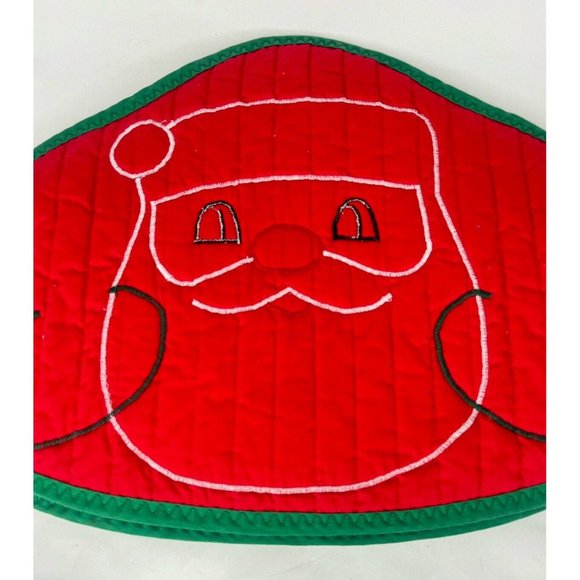 Quilted Christmas Placemats Set Of 4 Santa Face Vintage 80s 90s - Picture 6 of 8